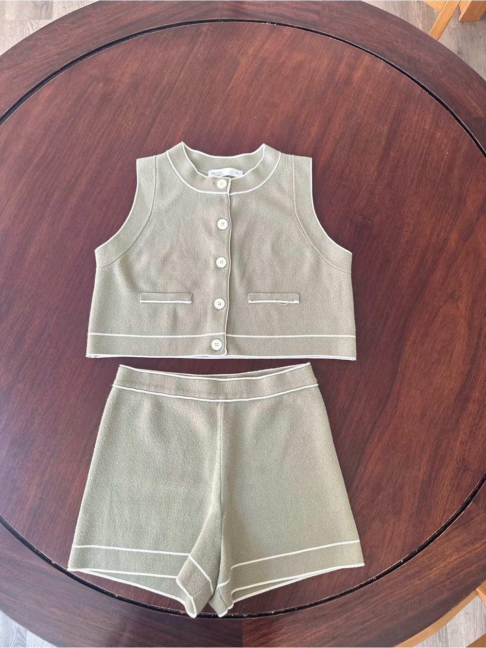OAK + FORT Sage Green Two-Piece Knit Vest & Shorts Set